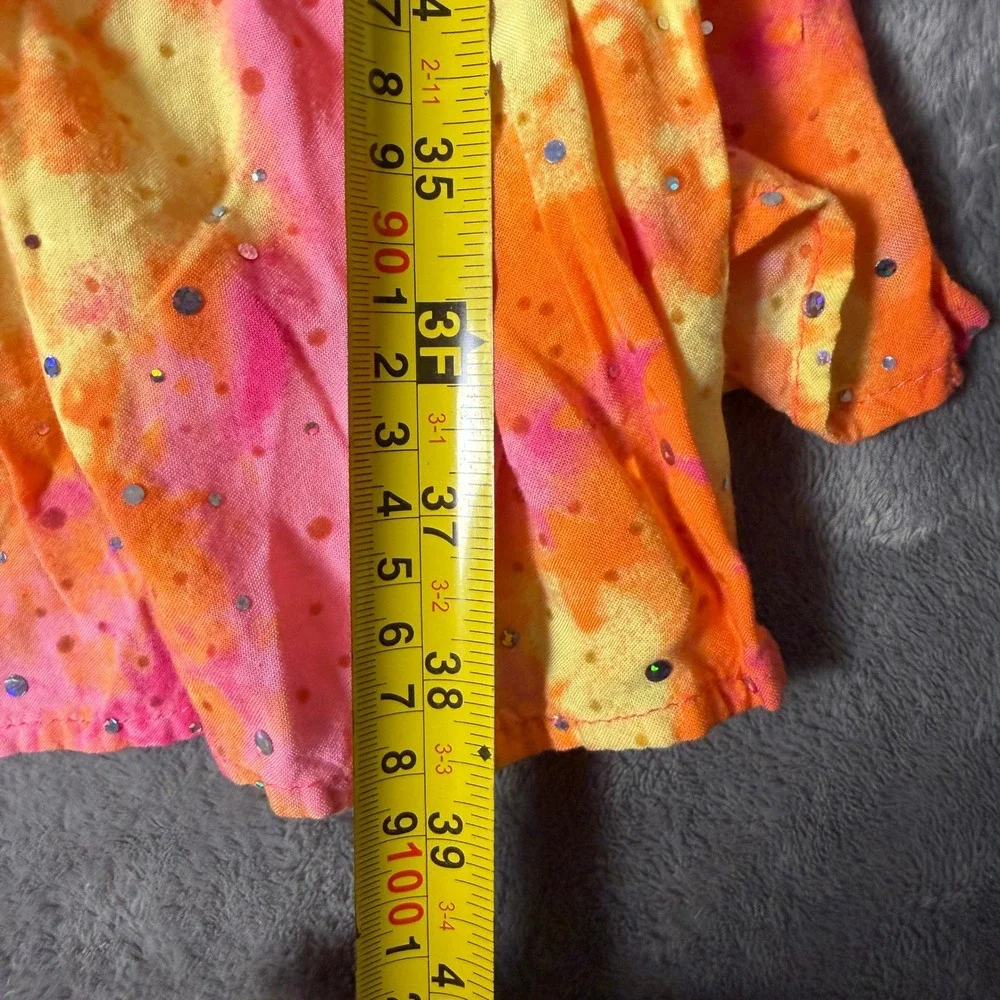 Justice Girls Size 14 Floral Tie Dye Maxi Dress Pink Orange Sequin Ruffle